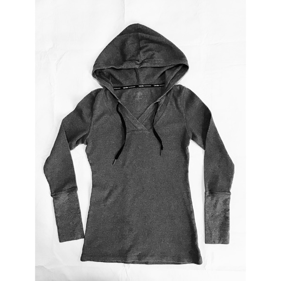 Calvin Klein Performance Tops - Calvin Klein Performance Womens Gray Waffle Knit Hoodie Thumbhole Thermal Top S